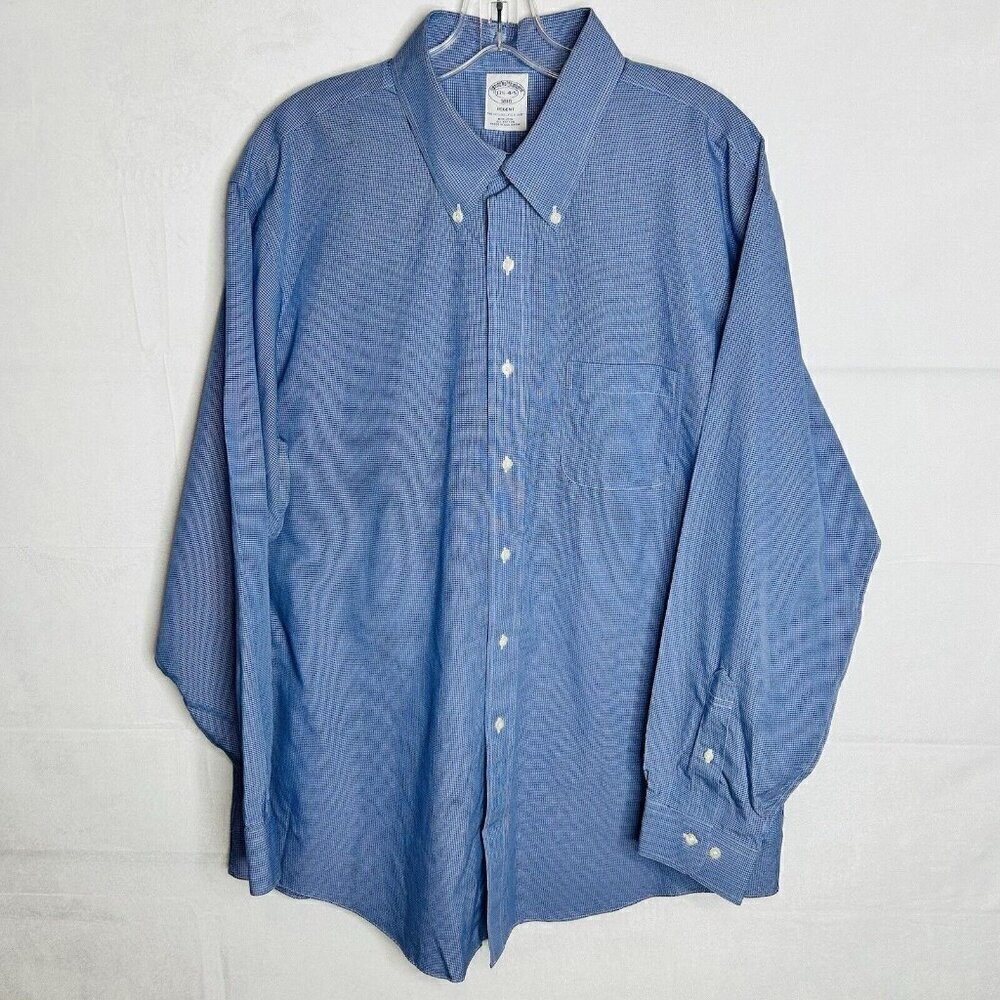 Brooks Brothers Dress Shirt Men's 17.5 - 4/5 Blue Tiny Checks Regent Non-Iron